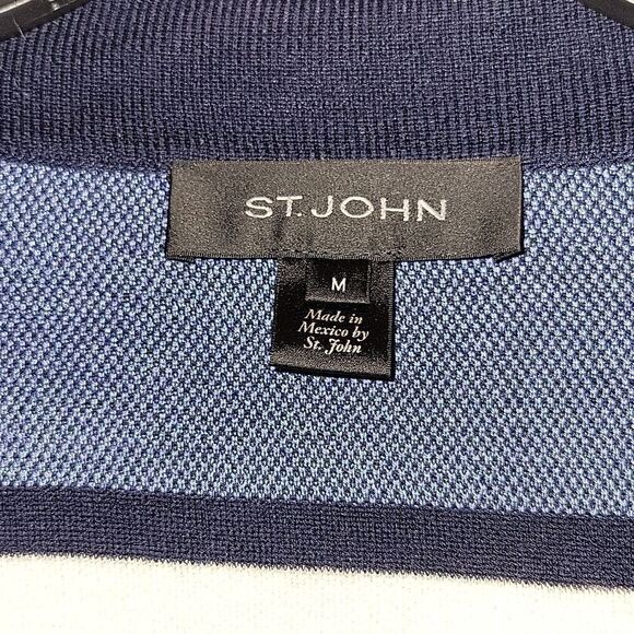 St. John’s Draped Waterfall Open Cardigan Blue White Stripe Knit Wool Blend M - Picture 3 of 11